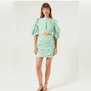 Rhode Isla Dress Striped Puff Sleeve Cutout Dress